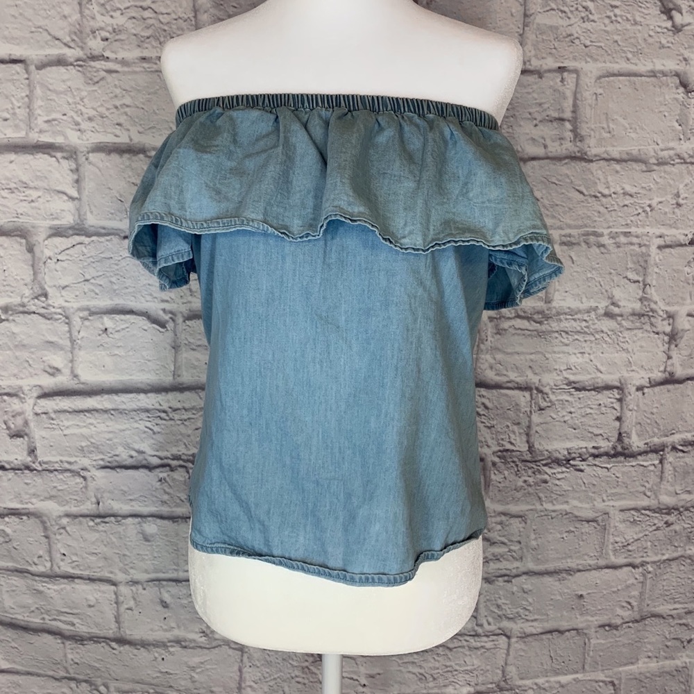 ⭐️ Off The Shoulder Blue Denim Look Top